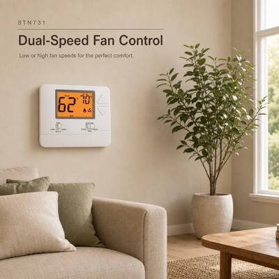 White LCD Display Batteries Operated Wall-mounted Electronic Room Heat Pump and PTAC Thermostat Non-programmable