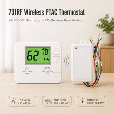 24V Non-programmable Digital LCD Wireless PTAC Thermostat for Hotel and Apartment