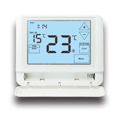 デジタルHVAC プログラム可能な温度調節器 電子室 24V LCD バッテリー温度調節器 バックライト色 白 青 緑 温度調節範囲 44°F から 90°F 7°C から 32°C 気候ソリューション