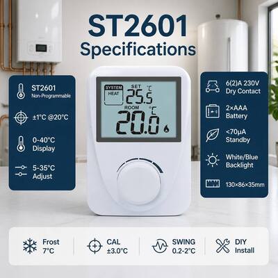 表示温度範囲 3°C から 37°C デジタルルームボイラー 温度調節器 白色 コンパクトサイズ 温度管理ソリューション
