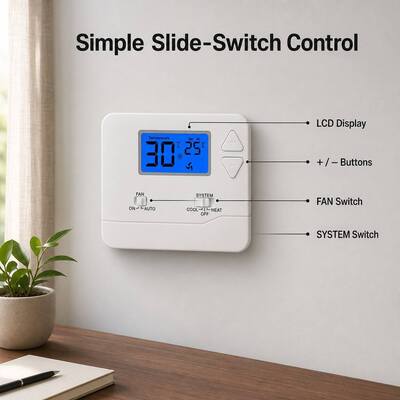 Riseem ABS ハウジング 材料 ワイヤードルーム 温度調節器 ±1°C 精度と手動/自動制御モード