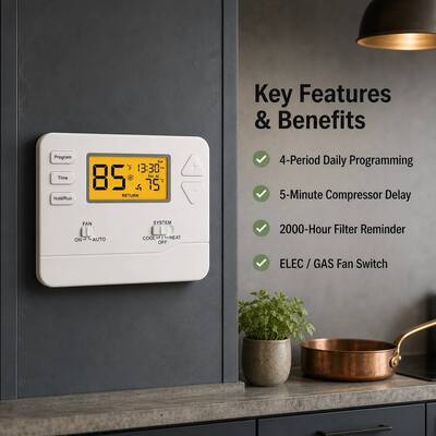 Riseem スマートで便利なデジタル電子ルームサーモスタット 温度範囲32°F～99°F STN605