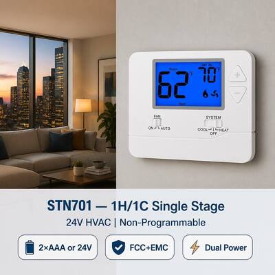 電子 24V USスタイルエアコンディスプレイ サイズ 3.84 Sq 調整可能な単段 1 H 1 C 温度調節器 非プログラム制御機能