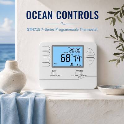難燃性ABS PC 7日間プログラム可能なデジタルLCD HVACサーモスタット温度制御 2本の単三アルカリ電池または18-30 VAC NECクラスIIで駆動商業用HVACシステム用