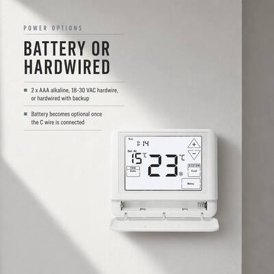 24V バッテリー駆動 1 熱 1 冷却 ワイヤードルーム 7 日 プログラム可能なタッチスクリーン 温度調節器 HVAC制御