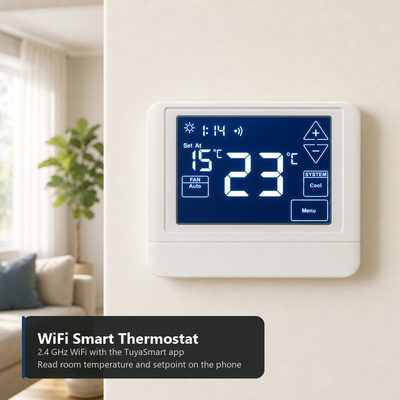 24V LCDバックライト 2熱 2冷 電子ルーム WIFI スマート TUYA タッチスクリーンサーモスタット 4H 2C ヒートポンプ 補助熱または緊急熱機能あり/なし