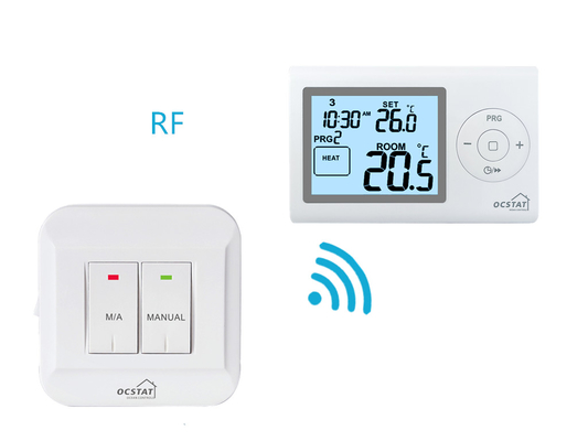 Riseem ABS OEM ODM 青いLCDスクリーン RFデジタルホームサーモスタット 暖房・冷却